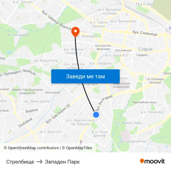 Стрелбище to Западен Парк map
