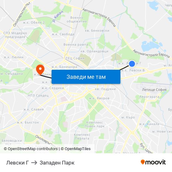 Левски Г to Западен Парк map