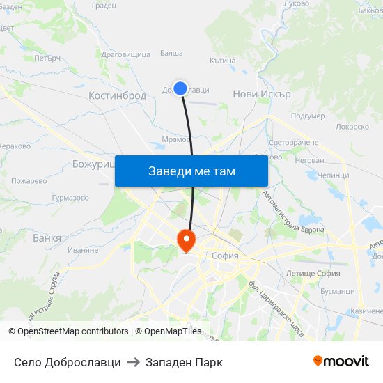 Село Доброславци to Западен Парк map