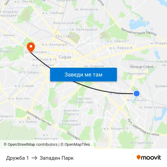 Дружба 1 to Западен Парк map