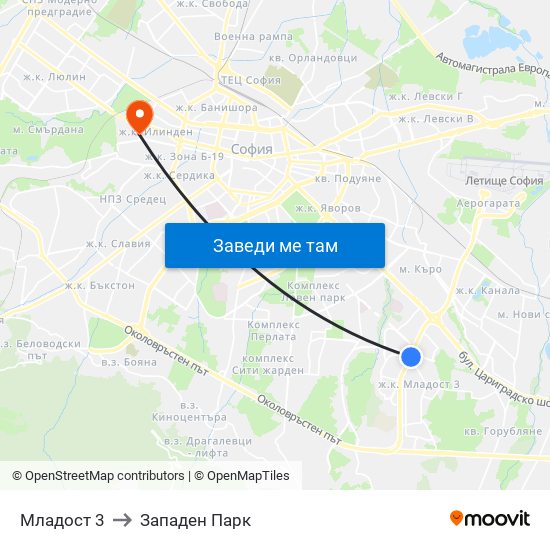 Младост 3 to Западен Парк map