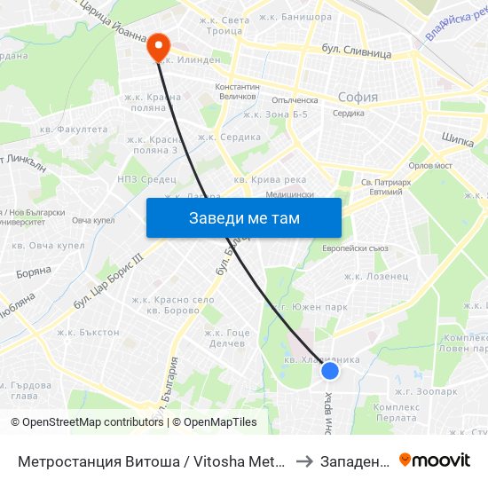 Метростанция Витоша / Vitosha Metro Station (2654) to Западен Парк map