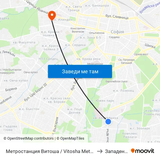 Ⓜ️ Метростанция Витоша / Vitosha Metro Station (2654) to Западен Парк map