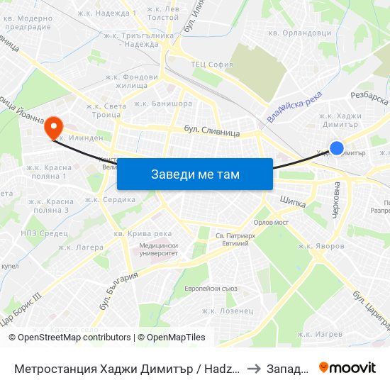 Метростанция Хаджи Димитър / Hadzhi Dimitar Metro Station (0303) to Западен Парк map