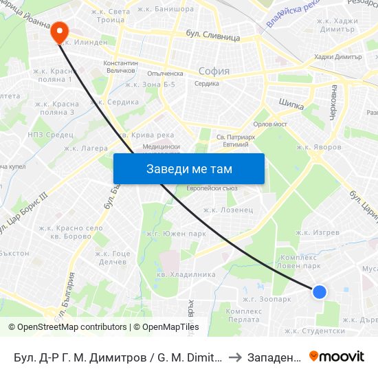 Бул. Д-Р Г. М. Димитров / G. M. Dimitrov Blvd. (0318) to Западен Парк map