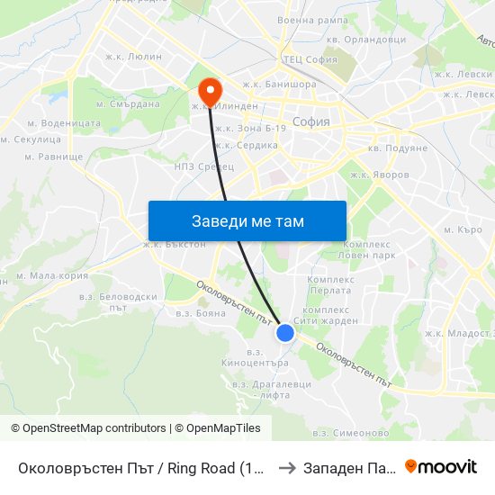 Околовръстен Път / Ring Road (1177) to Западен Парк map