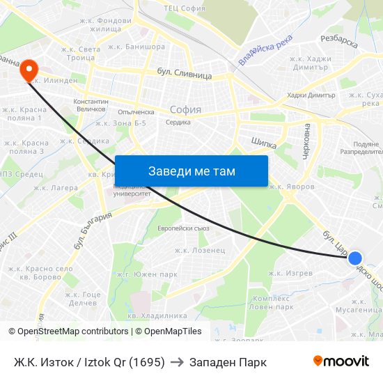 Ж.К. Изток / Iztok Qr (1695) to Западен Парк map