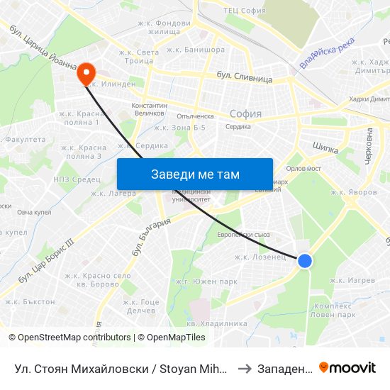 Ул. Стоян Михайловски / Stoyan Mihaylovski St. (2692) to Западен Парк map