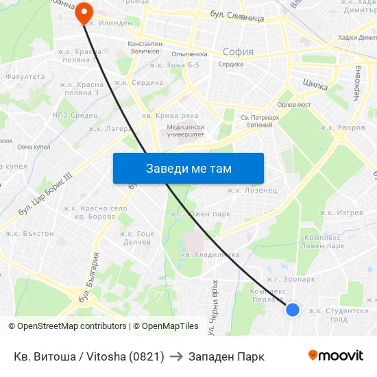 Кв. Витоша / Vitosha (0821) to Западен Парк map