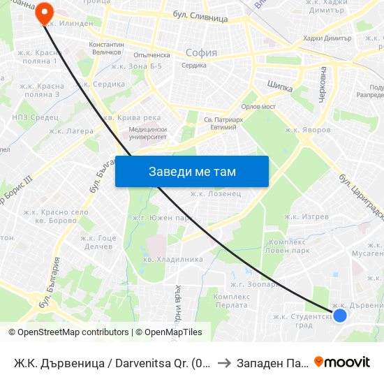 Ж.К. Дървеница / Darvenitsa Qr. (0801) to Западен Парк map