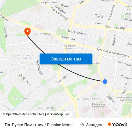 Пл. Руски Паметник / Russian Monument Sq. (1296) to Западен Парк map