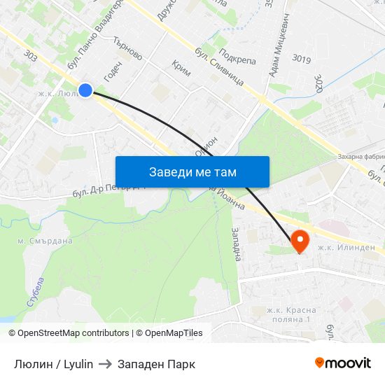 Люлин / Lyulin to Западен Парк map