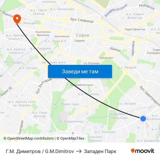 Г.М. Димитров / G.M.Dimitrov to Западен Парк map