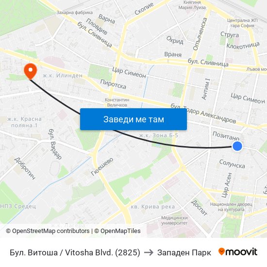 Бул. Витоша / Vitosha Blvd. (2825) to Западен Парк map