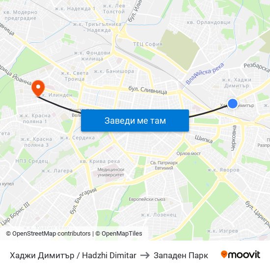 Хаджи Димитър / Hadzhi Dimitar to Западен Парк map