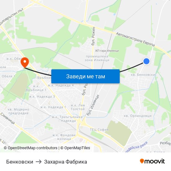 Бенковски to Захарна Фабрика map