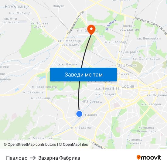 Павлово to Захарна Фабрика map