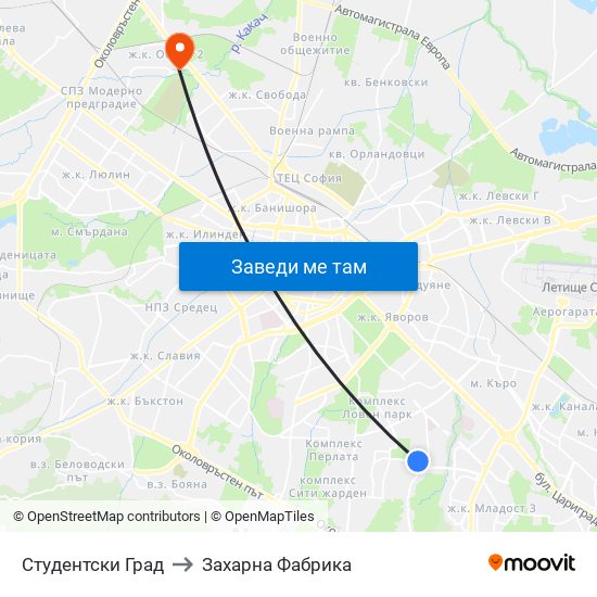 Студентски Град to Захарна Фабрика map
