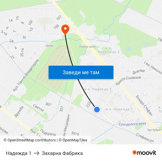 Надежда 1 to Захарна Фабрика map