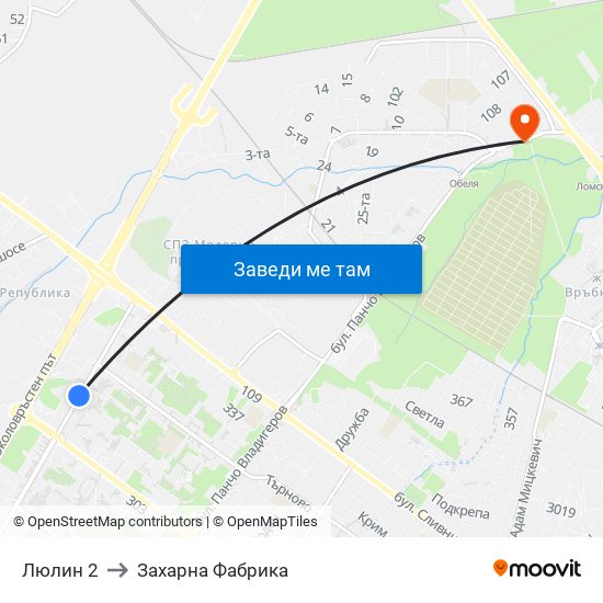 Люлин 2 to Захарна Фабрика map