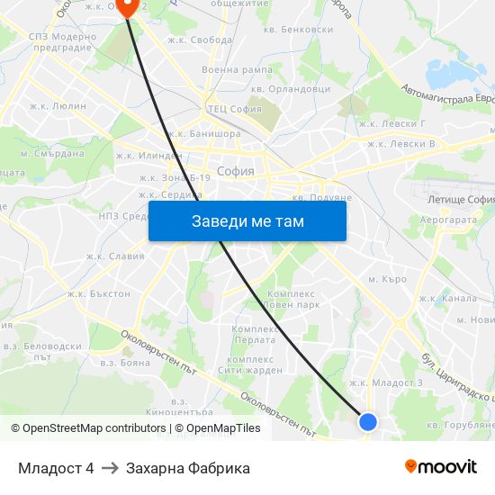 Младост 4 to Захарна Фабрика map