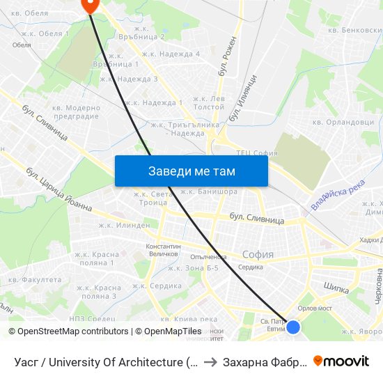 Уасг / University Of Architecture (0386) to Захарна Фабрика map