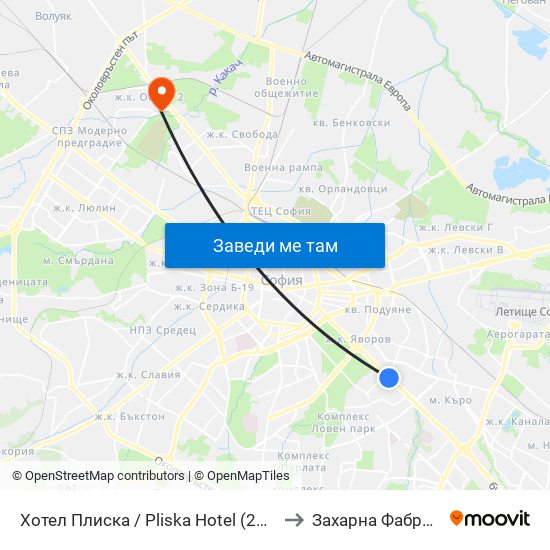 Хотел Плиска / Pliska Hotel (2326) to Захарна Фабрика map