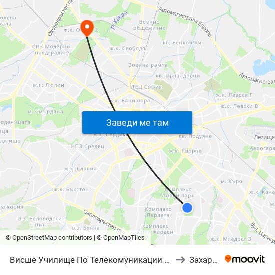 Висше Училище По Телекомуникации / University Of Telecommunications And Post (1397) to Захарна Фабрика map