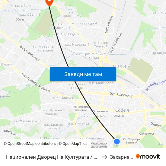 Ⓜ️ Национален Дворец На Културата / National Palace Of Culture (1139) to Захарна Фабрика map