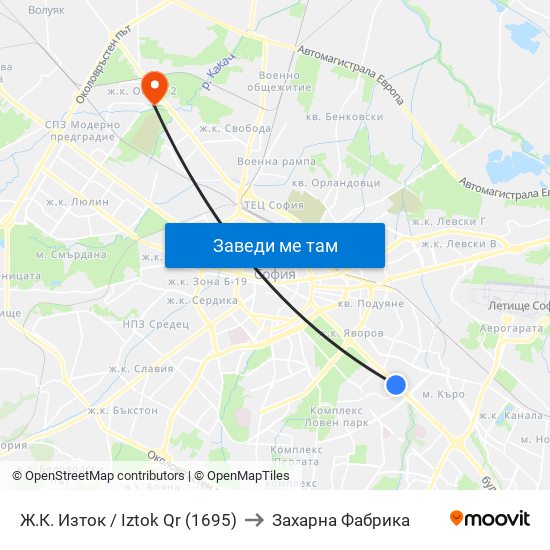 Ж.К. Изток / Iztok Qr (1695) to Захарна Фабрика map