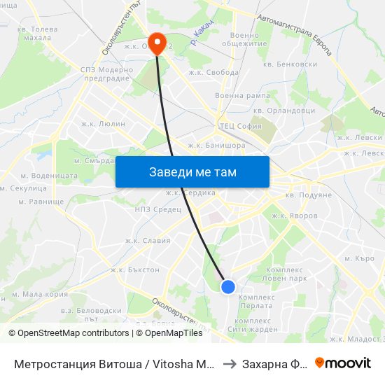 Метростанция Витоша / Vitosha Metro Station (2755) to Захарна Фабрика map