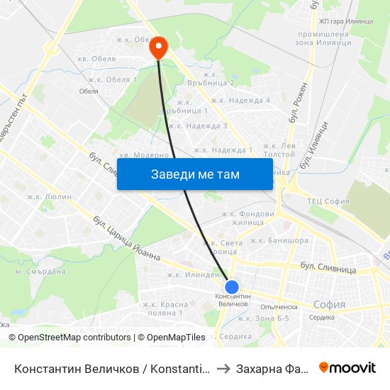 Константин Величков / Konstantin Velichkov to Захарна Фабрика map