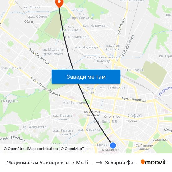 Медицински Университет / Medical University to Захарна Фабрика map