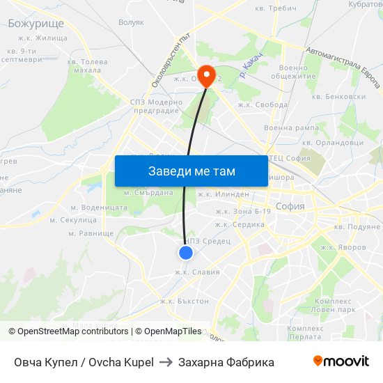 Овча Купел / Ovcha Kupel to Захарна Фабрика map