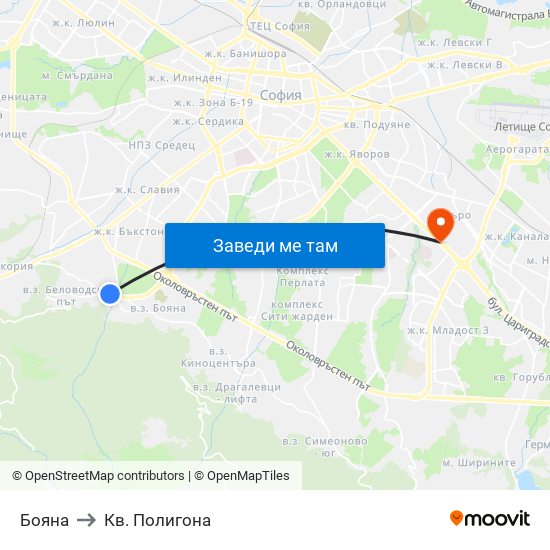 Бояна to Кв. Полигона map