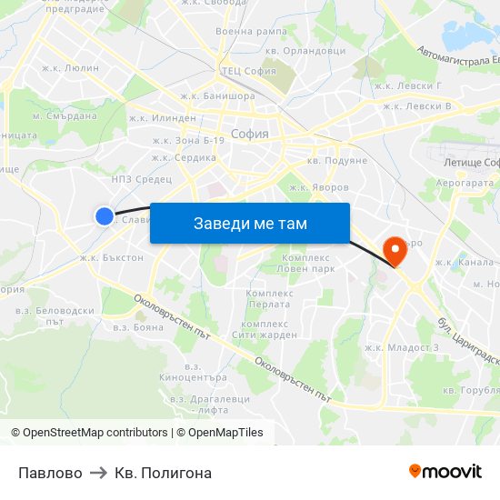 Павлово to Кв. Полигона map