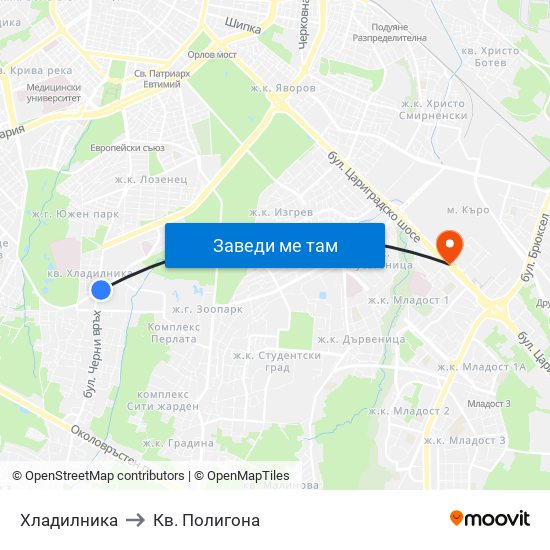 Хладилника to Кв. Полигона map