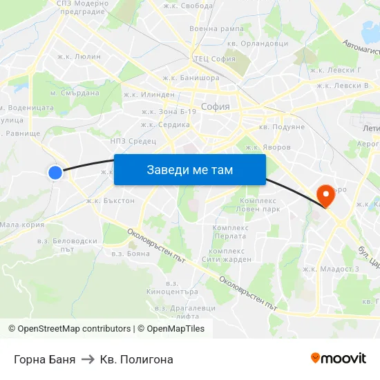 Горна Баня to Кв. Полигона map