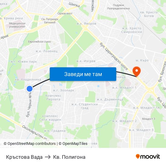 Кръстова Вада to Кв. Полигона map