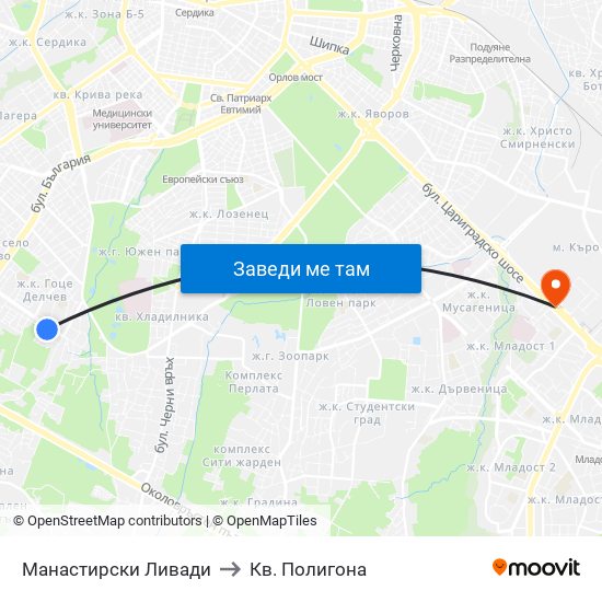 Манастирски Ливади to Кв. Полигона map