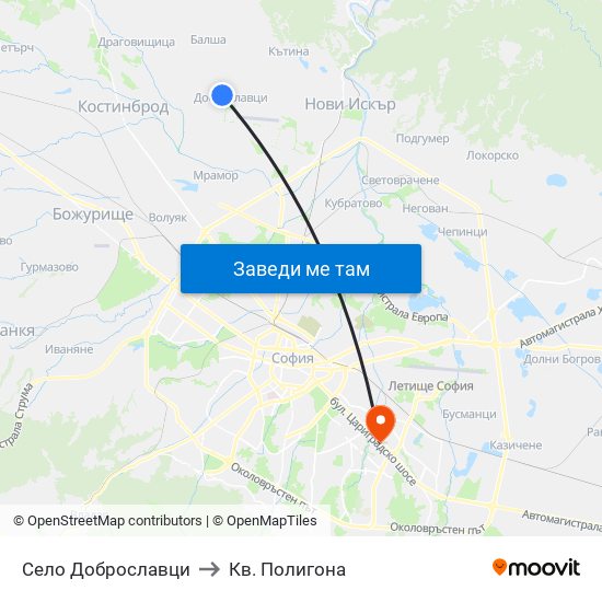 Село Доброславци to Кв. Полигона map