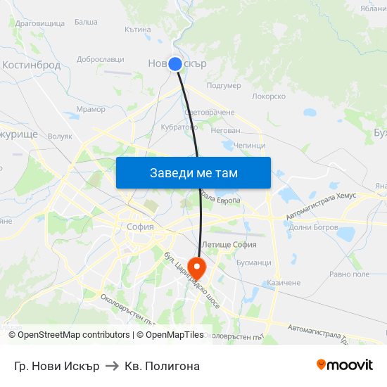 Гр. Нови Искър to Кв. Полигона map