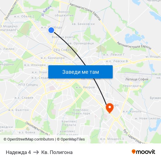 Надежда 4 to Кв. Полигона map