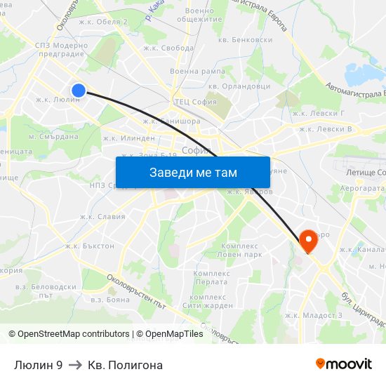 Люлин 9 to Кв. Полигона map