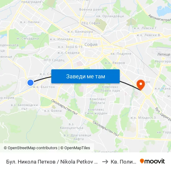 Бул. Никола Петков / Nikola Petkov Blvd. (0350) to Кв. Полигона map
