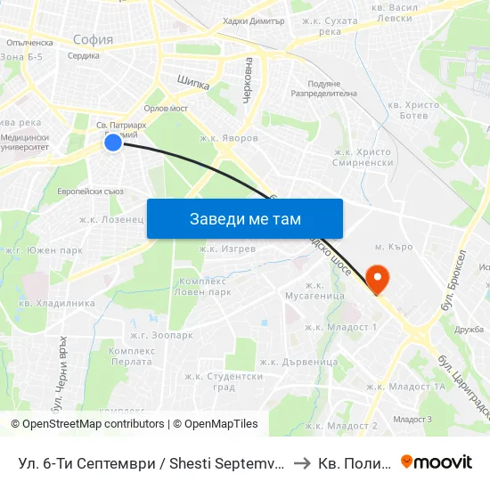 Ул. 6-Ти Септември / Shesti Septemvri St. (1807) to Кв. Полигона map