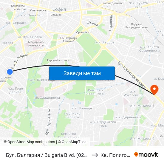 Бул. България / Bulgaria Blvd. (0290) to Кв. Полигона map