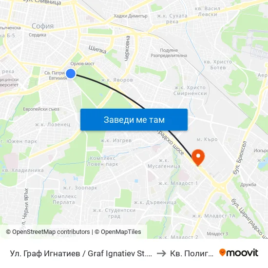 Ⓜ️ Ул. Граф Игнатиев / Graf Ignatiev St. (1913) to Кв. Полигона map