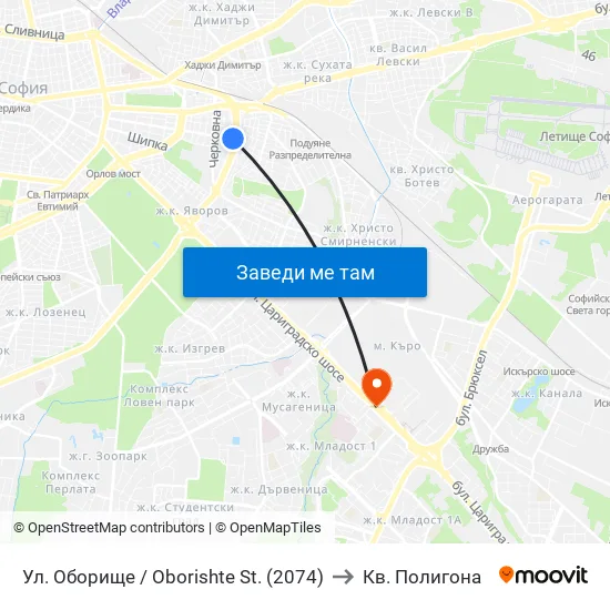 Ул. Оборище / Oborishte St. (2074) to Кв. Полигона map
