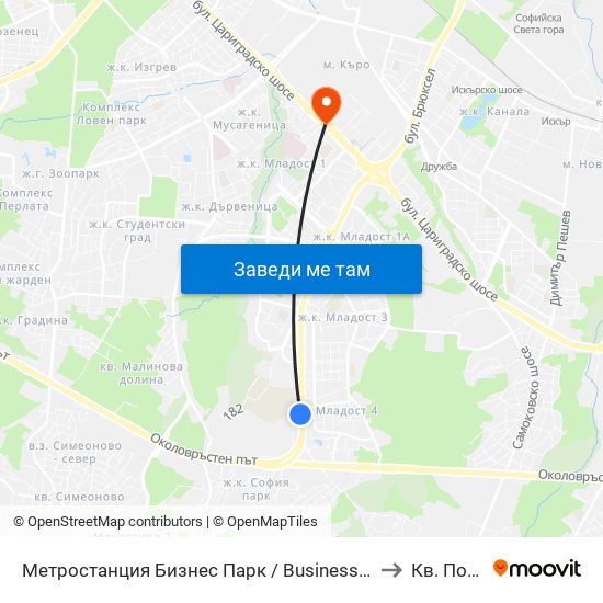 Метростанция Бизнес Парк / Business Park Metro Station (2490) to Кв. Полигона map